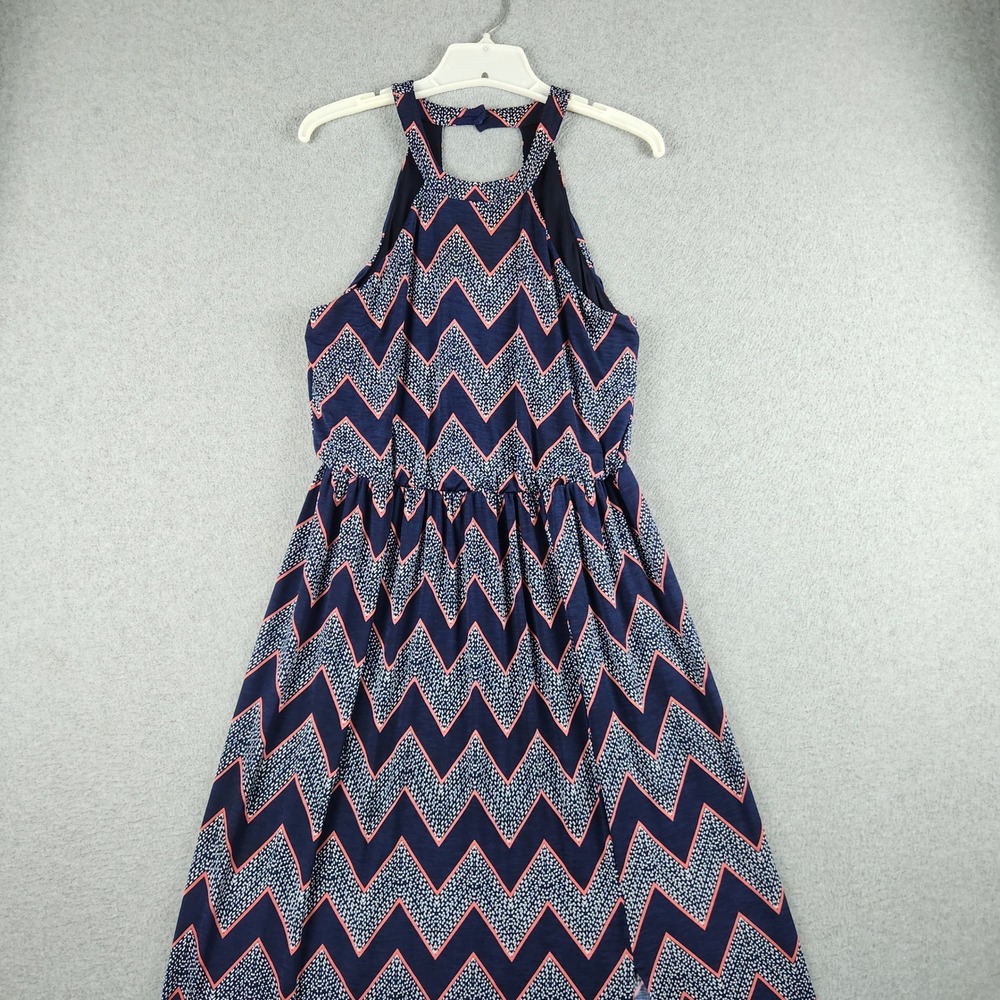 Three Pink Hearts Trixxi Maxi Dress Womens M Navy Blue Chevron Halter Beachwear
